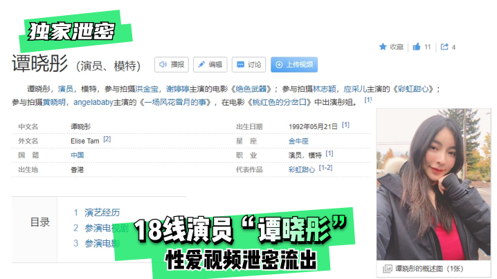 独家泄密18线演员谭晓彤性爱视频泄密流出封面
