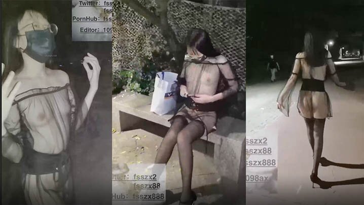 户外人气露出女神FSS冯珊珊情趣黑丝套装午夜露出.封面
